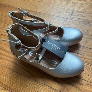 Silver strappy chunk heel girls dress shoes